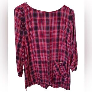 J. Jill Plaid Tunic Top Women’s XL 3/4 Sleeve Red Multicolor